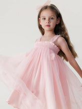 Young Girls' Sweet & 3D Flower Mesh Strap Princess Dress, Summer